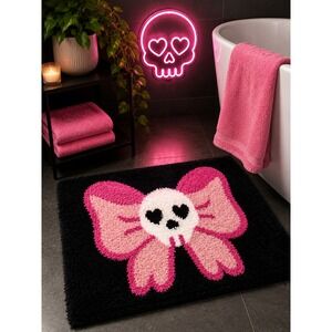 NWT Pink Skull Bow Halloween Bath Rug Goth Coquette Decorative Bathroom Mat